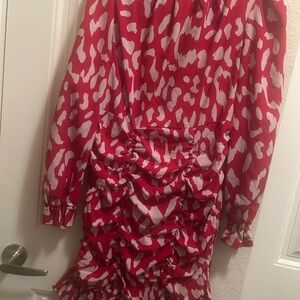 Red and Pink Ruched Dress